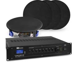 Geluidsinstallatie met Bluetooth, 4x zwarte inbouw speaker en 100v versterker van Power Dynamics