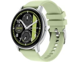 Belesy® SUAVE - Smartwatch Heren – Smartwatch Dames - Horloge – Stappenteller – Calorieën - Hartslag – Sporten - Je eigen foto als wijzerplaat - Kleurenscherm - Full Touch - Bluetooth Bellen – Zilver - Silicone –Groen - Moederdag