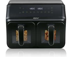 alpina Dubbele Airfryer XXL - Heteluchtfriteuse 2x4L - Air Fryer met Digitaal Touchscreen - Heteluchtoven voor 6 Personen en Meer - 8 Kookprogramma's - Sync-Modus - Timer Functie