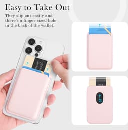 Magnetische pasjeshouder -Wallet - Kaarthouder pasjes - pasjeshouder - Kaarthouder geschikt voor iPhone 12/13/14/15/16 (Pro/Pro Max/Plus/Mini) - Pu Vegan Leer - Roze — thumbnail 3