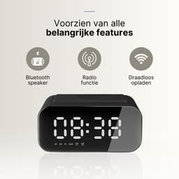 Simplyway® Digitale wekker met radiofunctie - met draadloze oplader - Wekker- Zwart - Bluetooth-speaker - Wekkers digitaal - Thermometer functie - Wekkers digitaal op netstroom - Dubbel alarm-Digitale-Wekkerradio — thumbnail 4