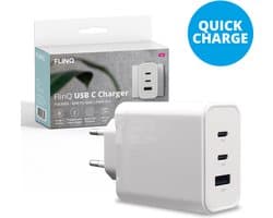 FlinQ 65W Snellader Adapter usb c - Snellader adapter - Snellader laptop - adapter universeel - PD GaN 2 USB-C & 1 USB-A - Wit