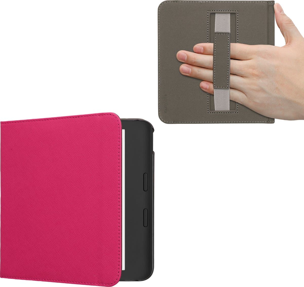 kwmobile flip cover geschikt voor Kobo Libra Colour - Case met magnetische sluiting en handvat - Hoes voor e-reader in neon roze - design — afbeelding 1