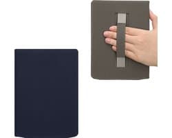 kwmobile e-reader hoesje geschikt voor Pocketbook InkPad 4 / Color 3 / Color 2 / Vivlio InkPad 4 / InkPad Color 3 hoes - Canvas eReader flip case - E reader cover met handband - In donkerblauw