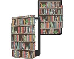kwmobile e-reader hoesje geschikt voor Pocketbook Verse / Verse Lite / Verse Pro / Color / Vivlio Light/Light HD hoes - E reader flip case met magnetische sluiting - Ereader cover - Zomerse bibliotheek design in blauw / groen / roze