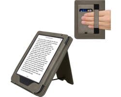 kwmobile e-reader hoesje geschikt voor Kobo Clara BW / Colour hoes - E reader flip case van kunstleer - Ereader cover met stand - Brushed Hart design in grijs