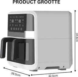White-label® Dubbele Airfryer XXXL - Duo Heteluchtfriteuse - Geschikt voor Accessoires - 9L - Zilver — thumbnail 4