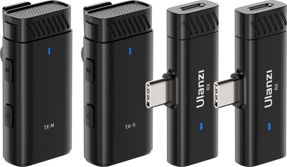 Ulanzi HM2301 Draadloze microfoon met 2 zenders en 2 ontvangers - Voor iPhone en Android smartphones - Opnemen op meerdere apparaten - 30M bereik - Tot 5 uur gebruiksduur - Zwart — afbeelding 1