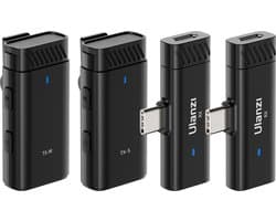 Ulanzi HM2301 Draadloze microfoon met 2 zenders en 2 ontvangers - Voor iPhone en Android smartphones - Opnemen op meerdere apparaten - 30M bereik - Tot 5 uur gebruiksduur - Zwart