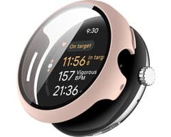 Watch case screenprotector - hoesje - gehard glas - geschikt voor Google Pixel Watch 3 (41 mm) - zacht roze