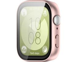 Watch case screenprotector - hoesje - gehard glas - geschikt voor Huawei Watch Fit 3 - mat roze