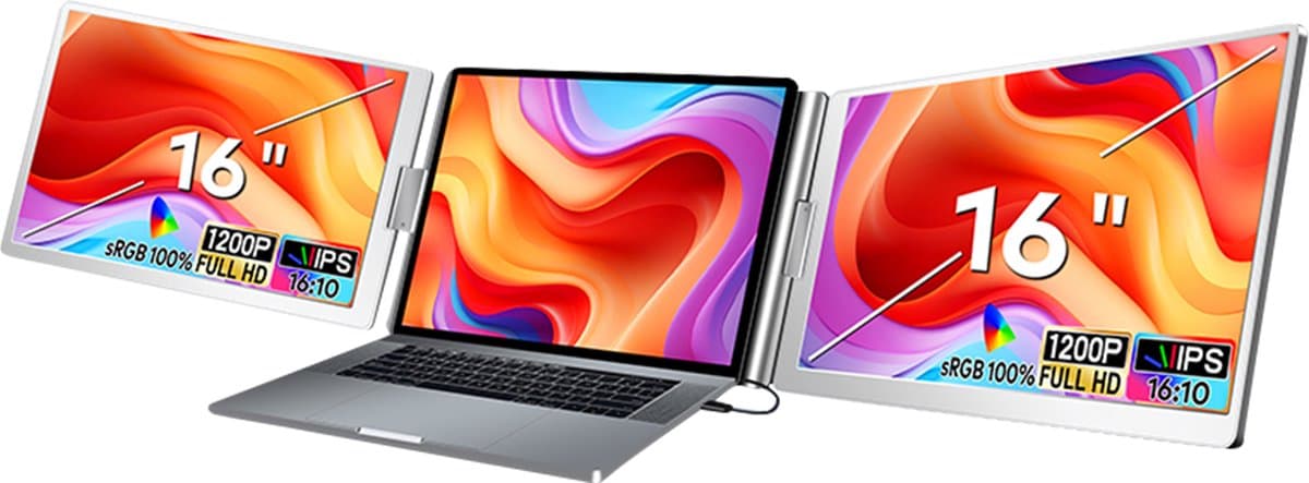Portable Monitor OneCable - Laptop Scherm Extender - Draagbare Monitor - Inclusief Beschermhoes en Kabels - Full HD - 16 Inch - Grijs — afbeelding 1