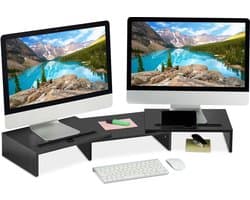 monitorstandaard - 2 schermen - uitschuifbaar - verstelbaar - beeldscherm verhoger - zwart