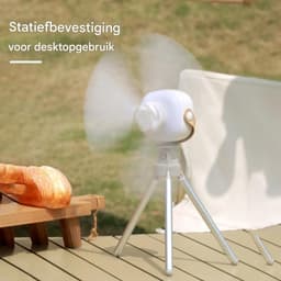 Camping Plafondventilator - Ventilatorlamp met licht - Buiten verkoeling - Dubbele functie ophangen/tafel - 26 x 9 cm - Enkel kenmerk — thumbnail 4