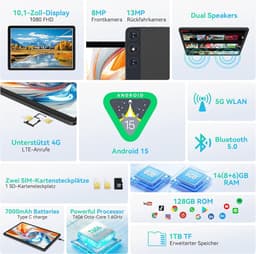 Tablet 10 Inch - 4G LTE met 2 SIM en 1 SD Slot - 1080FHD Scherm - Ideaal voor Werk en Entertainment - SnelShoppen — thumbnail 2