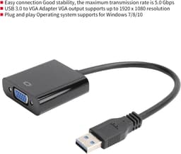 USB naar VGA Adapter - Video Omzetter Kabel - Extern Beeldscherm - Plug and Play Installatie - 5 Gbps - Wit — thumbnail 3