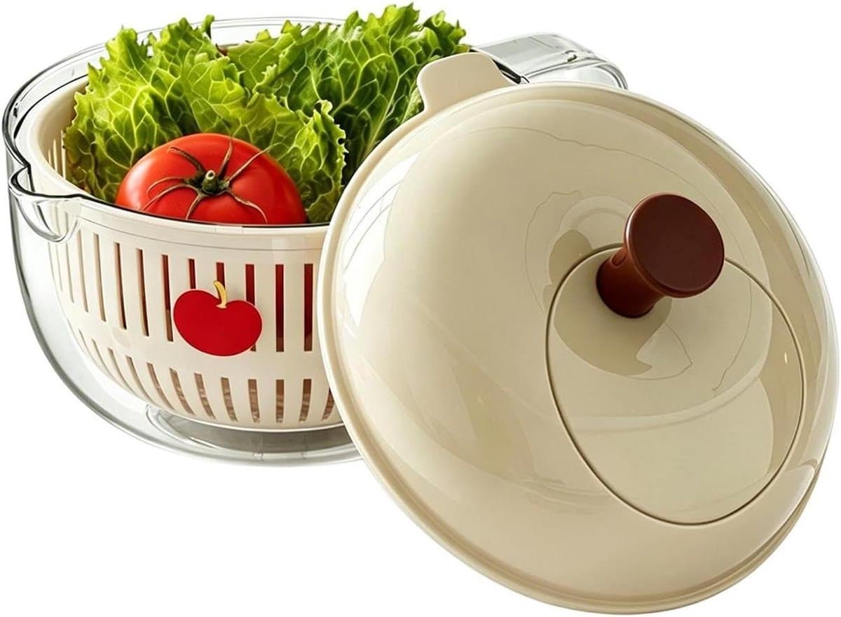 Slabestek en Centrifuge - Groente Wasbak - Salade Bereiden - Directe Stop Mechanisme - 23 x 23 x 18 cm — afbeelding 1