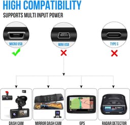Micro USB Dash Cam Hardwire Kit voor time-lapse-opname/24 uur parkeermonitor Converteert 12 V-24 V naar 5 V/2,5 A Auto Dash Camera-oplader 320 cm kabelset met laagspanningsbeveiliging — thumbnail 4