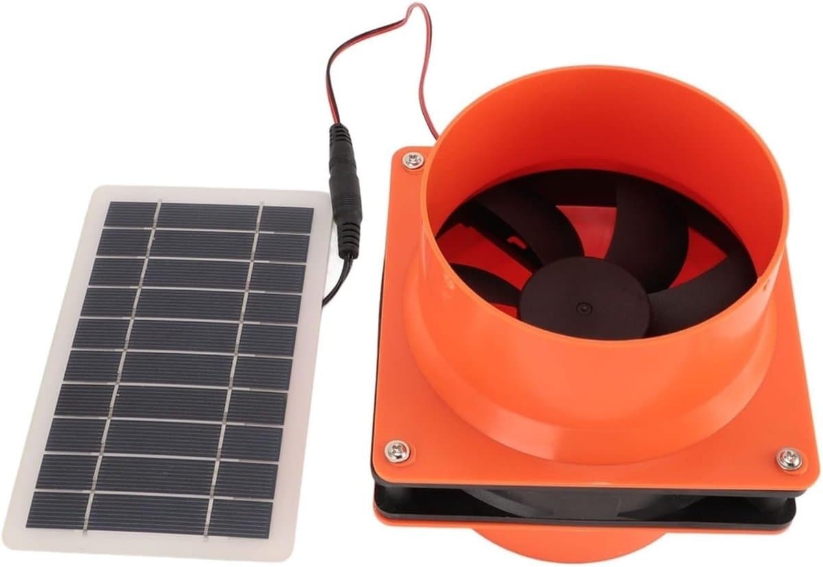 Zonne-afvoerventilator Kit - Zonneventilator Afzuiger - Efficiënte Ventilatie - Geïntegreerd Zonnepaneel - 10W Paneel - Zwart Oranje — afbeelding 1