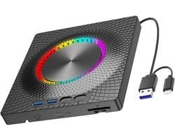 Externe Schijf - Optische Drive - Gegevens Back-up - Multifunctionele Poorten - 140x160MM - Zwart