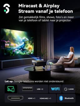 Mini beamer 4K met WiFi en Bluetooth, Smart projector met autofocus, keystone correctie en Full HD 1080P resolutie — thumbnail 2