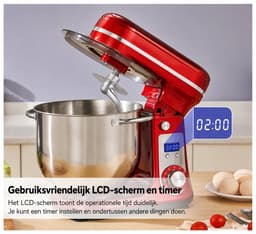 AALVERO - Deegmixer - Keukenmachine - Zweepdeegkneder - Inclusief accessoires - 6 snelheden - 6L - Stille motor - 1200W - Zwart — thumbnail 2