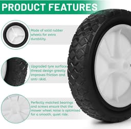 SnelShoppen - 2 Stuks Ø 200mm Rubber Wielen voor Grasmaaier, Vervangingswielen met 12.7mm Asgat, Hoge Draagcapaciteit 100kg, Ideaal voor Tuin, Grill H — thumbnail 2