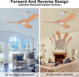Plafondventilator Geruisloze Omkeerbare Gelijkstroommotor 42 Inch Hout En Metaal Wit Natuurlijk Met Afstandsbediening En Timer — thumbnail 5
