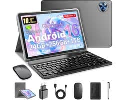 SnelShoppen - Android 16 Tablet 10 Inch - Octa-Core - 24GB RAM - 128GB ROM - 1TB TF - HD Display 1920x1200 - 8MP + 13MP Camera - Met Keyboard, Mouse &