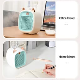 KZQ Blauwe Oplaadbare 3-In-1 Usb Tafelventilator Met Luchtkoeling, Luchtbevochtiger En Led Nachtlampje Voor Kantoor En Slaapkamer — thumbnail 2