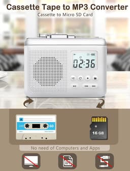 Cassettespeler Recorder - Tape naar MP3 - Muziek Digitaliseren - Ingebouwde Microfoon - 1000mAh Batterij - Zwart — thumbnail 2