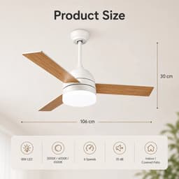 Plafondlamp - Met Ventilator - Plafondventilator - Met Afstandsbediening - 6 Standen - Stille Ventilator - Dimbaar - Winter en Zomer Modus - Wit - Bamboe — thumbnail 3