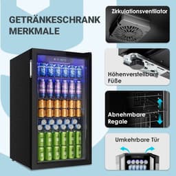 Lamor Koelkast - Koelkasten - Drankkoelkast - 90 liter - 4 verstelbare planken - Digitale display - Glazen deur - 49x44,5x78 cm — thumbnail 4