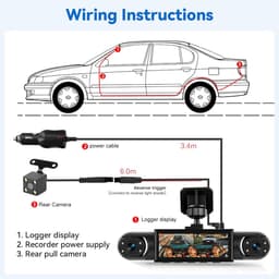 Thijox - 3,16 inch Dashcam 4-camera 1080P Full HD met 360° Rondomzicht, Bewegingsdetectie, Nachtzicht, Achteruitrijhulp & Loop-opname voor Personenaut — thumbnail 5