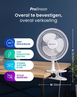 Clipventilator – 360° Draaibaar Tafelventilator, 2 Snelheden, Verstelbare Ventilatorkop, 20 cm Wit — thumbnail 5