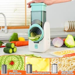 Elektrische Groentesnijder - Keukenrasp Multifunctioneel - Snel Ingrediënten Bereiden - Zes Snijfuncties - 12 x 17 x 28 cm - Wit — thumbnail 2