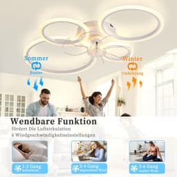 Plafondventilator met licht - Led lamp - Comfort in huis - Stille motor 6 snelheden - 80 x 60 cm — thumbnail 4