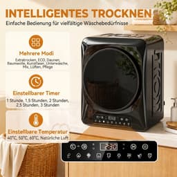 ECTEATOY® Wasdroger 1000W - Luchtafvoerdroger met ECO & Extra Droog Modus - 54 dB - Timer & Touchscreen - 5 kg - Zwart — thumbnail 5