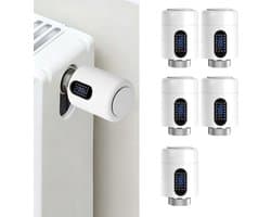 Radiator Thermostaat WiFi – Raamdetectie, Vorstbeveiliging en Kinderslot – Wit – 5-pack