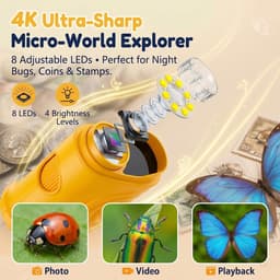 Kindermicroscoop 1000x – 4K Digitaal – 2,4 inch IPS Scherm – 8 LED – Foto & Video – Oplaadbaar – Oranje — thumbnail 3