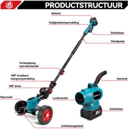 ONEVAN Elektrische Bosmaaier - 3-in-1 Accu Grastrimmer - 200 m/s Bladblazer - Met 2x Accu's - Lichtgewicht - Voor terras, gazon, bladeren en stof — thumbnail 3