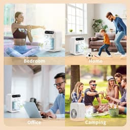 Mobiele Airco en Mini Luchtkoeler met Groot Watertank - 4-in-1 Kleine Aircooler met 3 Snelheden - Fluisterstille Tafelventilator met Waterverneveling voor Slaapkamer, Thuiskantoor en Camping - Wit — thumbnail 4