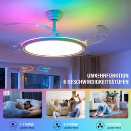Oraymin Set van 2 Plafondventilator met Lamp 50 cm – Uitschuifbare Transparante Bladen - CCT 3000K-6000K - RGB en 6 Snelheden — thumbnail 5