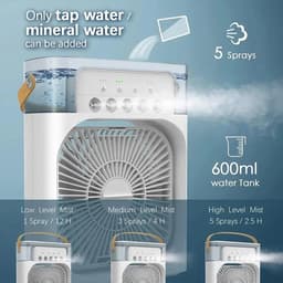 Draagbare luchtbevochtiger, airconditioner, mini-verdampingskoeler, LED-nachtlampje, luchtbevochtiger, waternevelventilator, geschikt voor kantoor en thuisgebruik (wit). — thumbnail 3