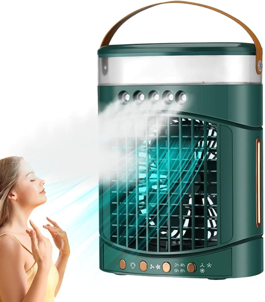Draagbare Airco - Ventilator Koeler - Persoonlijke Koeling - 3 Snelheden - 600ml Reservoir - Groen — afbeelding 1