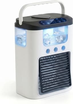 Draagbare airconditioner met ventilator - 3 ventilatorsnelheden en 3 vernevelingsstanden - voorzien van een waterreservoir van 600 ml - tafelventilator met RGB-verlichting - afmetingen 22.5 × 15.8 cm — thumbnail 1
