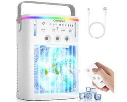 Draagbare airconditioners - 4-in-1 draagbare ventilator met 1000 ml tank - 3 snelheden en afstandsbediening - 2-8 uur timer - 7-kleurige ledverlichting - Mini verdampingsairco voor kamperen - kantoor - slaapkamer en auto