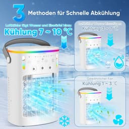 Mobiele airconditioning - mini-airconditioner voor de kamer - 4-in-1 luchtkoeler met waterkoeling - 1000 ml airconditioner zonder afvoerslang - draagbare airconditioner met 3 standen en kleurrijk licht voor de kamer — thumbnail 2