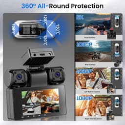 Dashcam voor auto - Zwart - 10 x 5 x 5 cm - 360° 4 Camera's met 2K Nachtzicht en Wifi - Voor Veilig Rijden — thumbnail 2