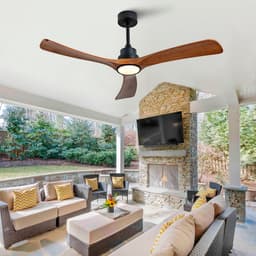 52 inch Plafondventilator met Licht - Slimme dubbele bediening via afstandsbediening en wandschakelaar - Omkeerbare DC-motor met geheugenfunctie - Stille werking - 3 massief houten bladen - Geschikt voor woonkamer — thumbnail 4